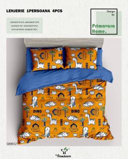 Lenjerie De Pat 100% Bumbac 1 Persoana - Dinozauri