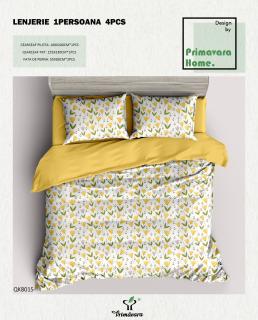 Lenjerie De Pat 100% Bumbac 1 Persoana - Floricele Galbene
