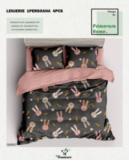Lenjerie De Pat 100% Bumbac 1 Persoana - Iepurasi Cu Morcovi