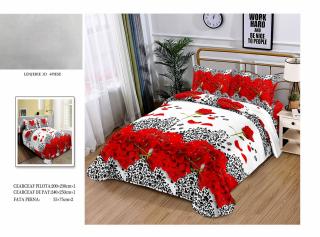 Lenjerie De Pat Bumbac Satinat 3D - Animal Print Si Trandafiri Rosii