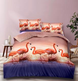 Lenjerie De Pat Bumbac Satinat 3D - Flamingo Sunset