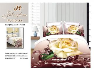 Lenjerie De Pat Bumbac Satinat 3D -  Trandafir Galben
