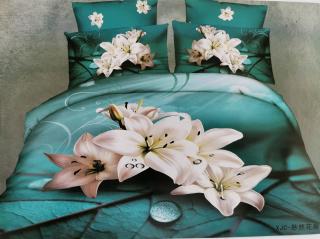 Lenjerie De Pat Bumbac Satinat 3D - Turcoaz Floral