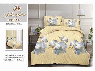 Lenjerie De Pat Bumbac Satinat 3D - White Flower