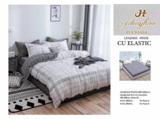 Lenjerie De Pat Bumbac Satinat Cu Elastic - Carouri
