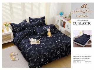 Lenjerie De Pat Bumbac Satinat Cu Elastic - Constelatii Si Univers