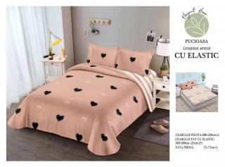 Lenjerie De Pat Bumbac Satinat Cu Elastic - Crem