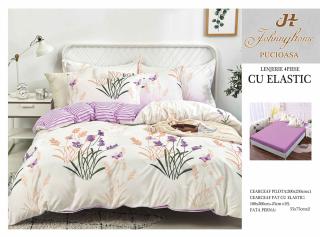 Lenjerie De Pat Bumbac Satinat Cu Elastic - Flori De Camp
