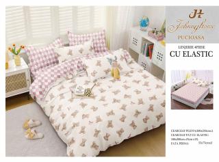 Lenjerie De Pat Bumbac Satinat Cu Elastic - Mini Ursuleti