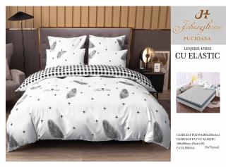 Lenjerie De Pat Bumbac Satinat Cu Elastic - Pene Si Stele