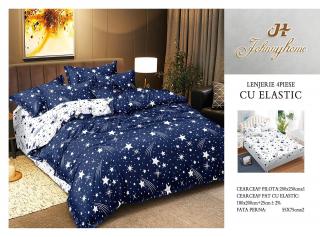 Lenjerie De Pat Bumbac Satinat Cu Elastic - Stars