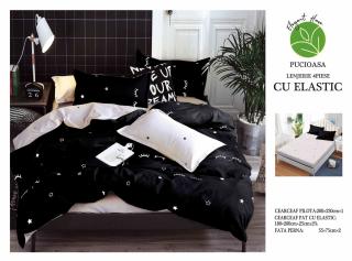 Lenjerie De Pat Bumbac Satinat Cu Elastic - Stelute Si Gene