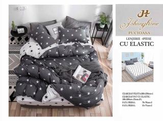 Lenjerie De Pat Bumbac Satinat Cu Elastic - Stelute