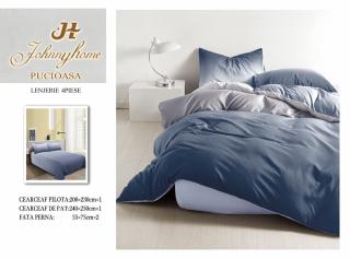 Lenjerie De Pat Bumbac Satinat Superior - Bicolor Bleumarin