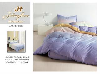 Lenjerie De Pat Bumbac Satinat Superior - Bicolor Mov Galben