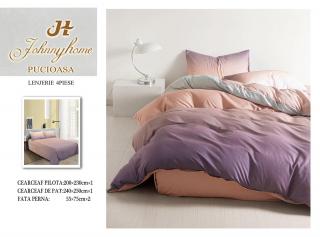 Lenjerie De Pat Bumbac Satinat Superior - Bicolor Mov Roz