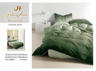 Lenjerie De Pat Bumbac Satinat Superior - Bicolor Verde Praz
