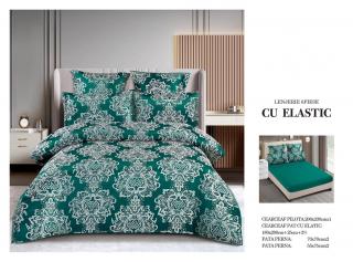 Lenjerie De Pat Cu Elastic Model Jacquard - Verde Royal