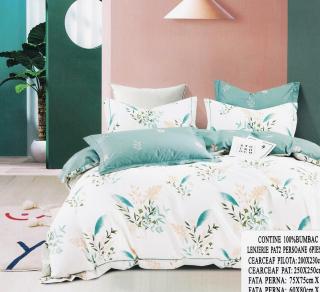 Lenjerie De Pat Din Bumbac 100% - Minty Floral