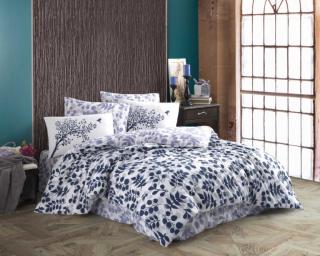 Lenjerie De Pat Din Bumbac 100% Ranforce - Blue And Lila Leafs