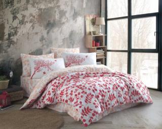 Lenjerie De Pat Din Bumbac 100% Ranforce - Light Red Leafs