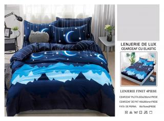 Lenjerie De Pat Din Finet Satinat Cu Elastic - Blue Night