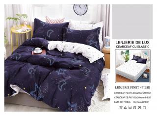 Lenjerie De Pat Din Finet Satinat Cu Elastic - Moon And Stars