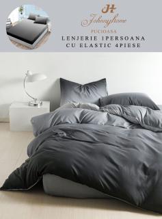 Lenjerie De Pat Finet Cu Elastic 1 Persoana - Negru Degrade