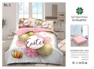 Lenjerie De Pat Finet Cu Elastic - Oua Si Floricele Roz