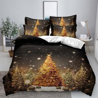 Lenjerie De Pat Finet Premium Craciun 6 Piese - Golden Christmas Tree