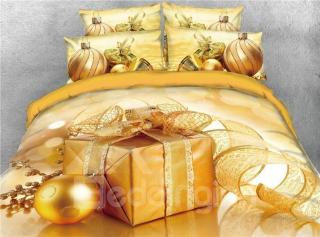 Lenjerie De Pat Finet Premium Craciun 6 Piese - Golden Gift