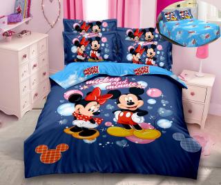 Lenjerie De Pat Finet Premium - Minnie  Mickey Blue Love