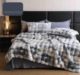 Lenjerie De Pat Pufoasa Blana Artificiala Rabbit - Iepure Luxury Edition - Gri Albastrui