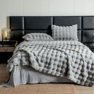 Lenjerie De Pat Pufoasa Blana Artificiala Rabbit - Iepure Luxury Edition - Gri
