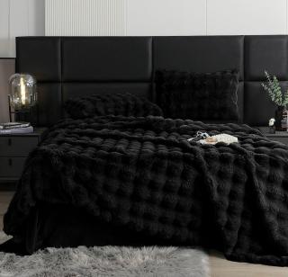 Lenjerie De Pat Pufoasa Blana Artificiala Rabbit - Iepure Luxury Edition - Negru