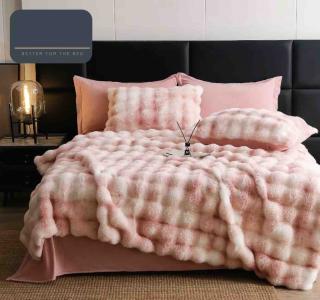 Lenjerie De Pat Pufoasa Blana Artificiala Rabbit - Iepure Luxury Edition - Roz Drajeu