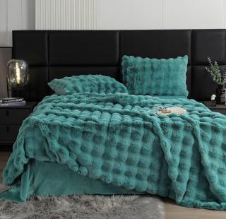 Lenjerie De Pat Pufoasa Blana Artificiala Rabbit - Iepure Luxury Edition - Turquoise