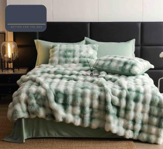 Lenjerie De Pat Pufoasa Blana Artificiala Rabbit - Iepure Luxury Edition - Verde Jad