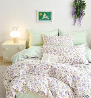 Lenjerie Din Bumbac 100% Cu Elastic - Floricele Mov Si Iepurasi