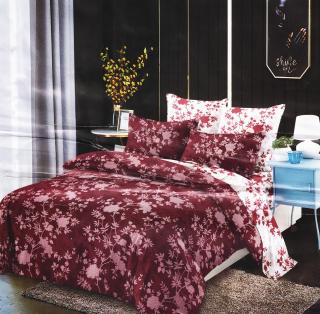 Lenjerie Din Bumbac Satinat 4 Piese - Bordo Floral