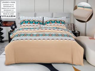 Lenjerie Din Bumbac Satinat Cu Elastic 4 Piese - Bej Tribal