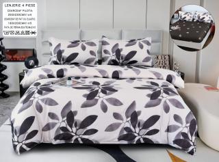Lenjerie Din Bumbac Satinat Cu Elastic 4 Piese - Crem Floral