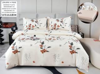 Lenjerie Din Bumbac Satinat Cu Elastic 4 Piese - Crengute Cu Flori