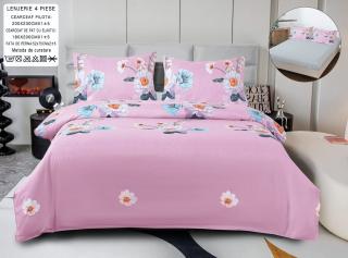 Lenjerie Din Bumbac Satinat Cu Elastic 4 Piese - Flori