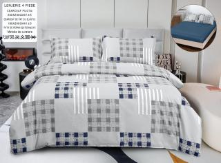 Lenjerie Din Bumbac Satinat Cu Elastic 4 Piese - Gri Carouri