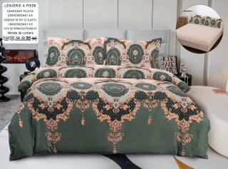 Lenjerie Din Bumbac Satinat Cu Elastic 4 Piese - Verde Royal