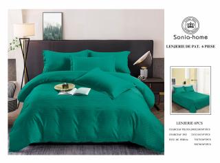 Lenjerie Din Bumbac Satinat Tip Damasc - Verde Pin