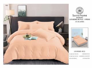 Lenjerie Din Bumbac Tip Damasc 1 Persoana Cu Elastic - Somon Orange