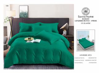 Lenjerie Din Bumbac Tip Damasc 1 Persoana Cu Elastic - Verde Smarald