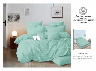 Lenjerie Din Bumbac Tip Damasc Cu Elastic 4 Piese - Verde Summer